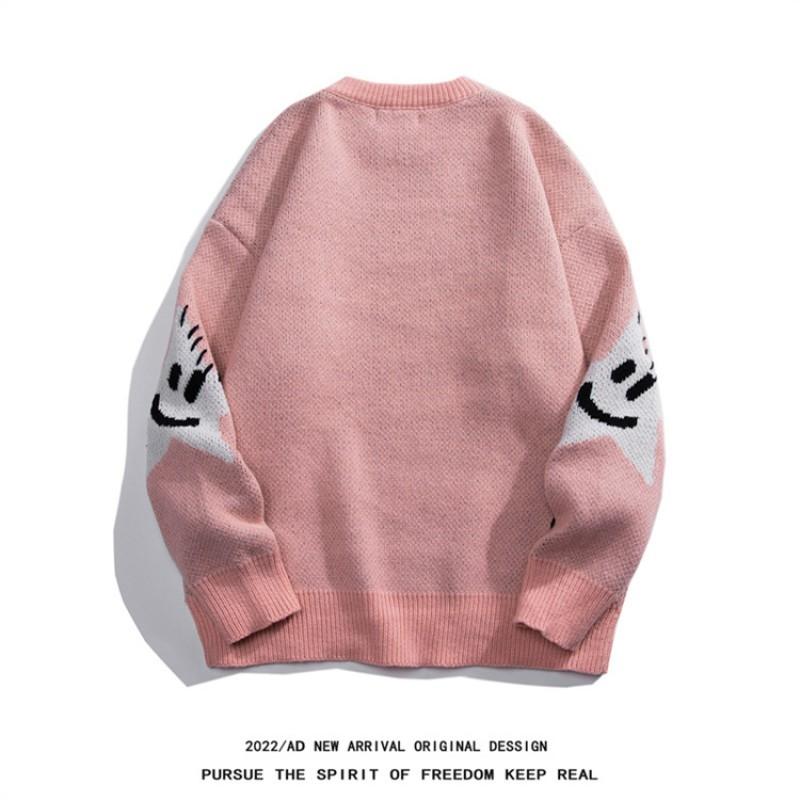 Oversized Chunky Knit Sweater With Contrast Star Unisex Winter Casual Pullover Men Women