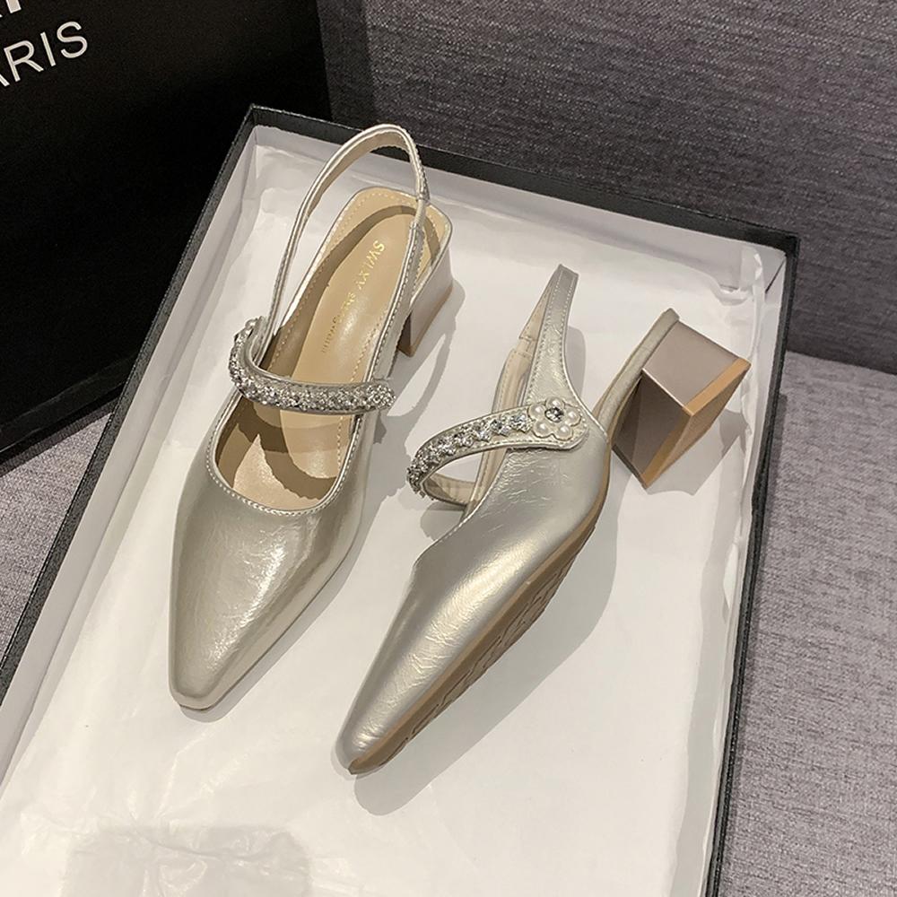 2025 New Sexy Pointed Sandals Brand Designer Summer Comfortable Shallow Slip-on Mid-heel Sandals Women's Light Office High Heels