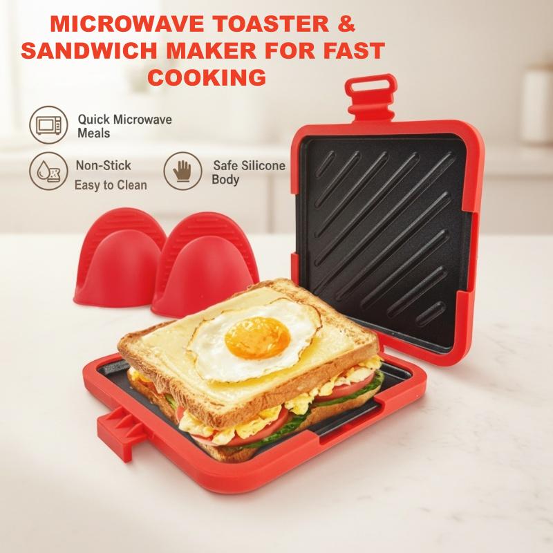 Microwave Sandwich Maker Microwave Toaster with Adjustable Silicone Strap Removable Non-Stick Microwave Grilled Cheese Maker красный