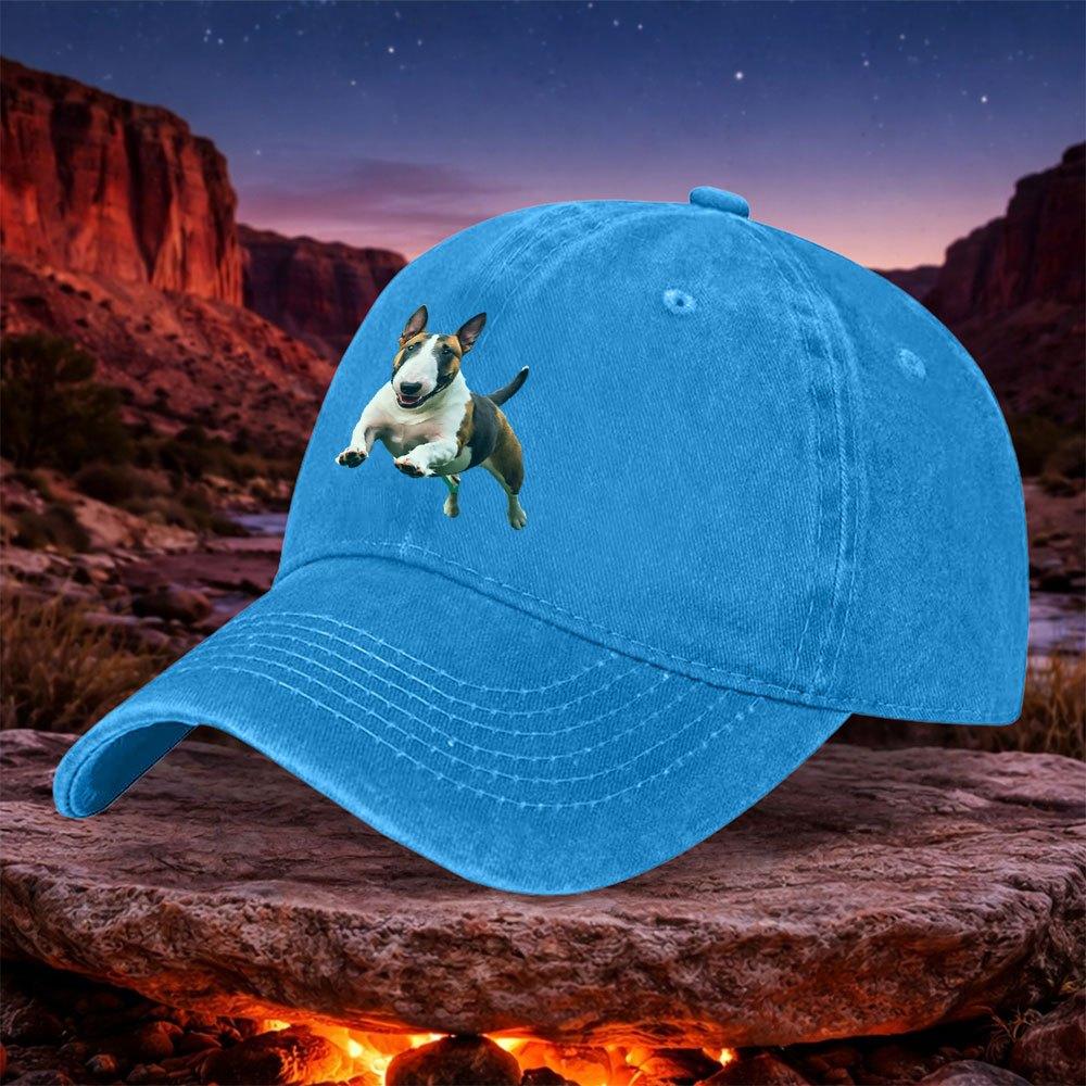 Bull Terrier Cap Vintage Washed Baseball Hat Hook Loop Closure Lightweight Outdoor Sports Hiking Fishing Christmas Gift