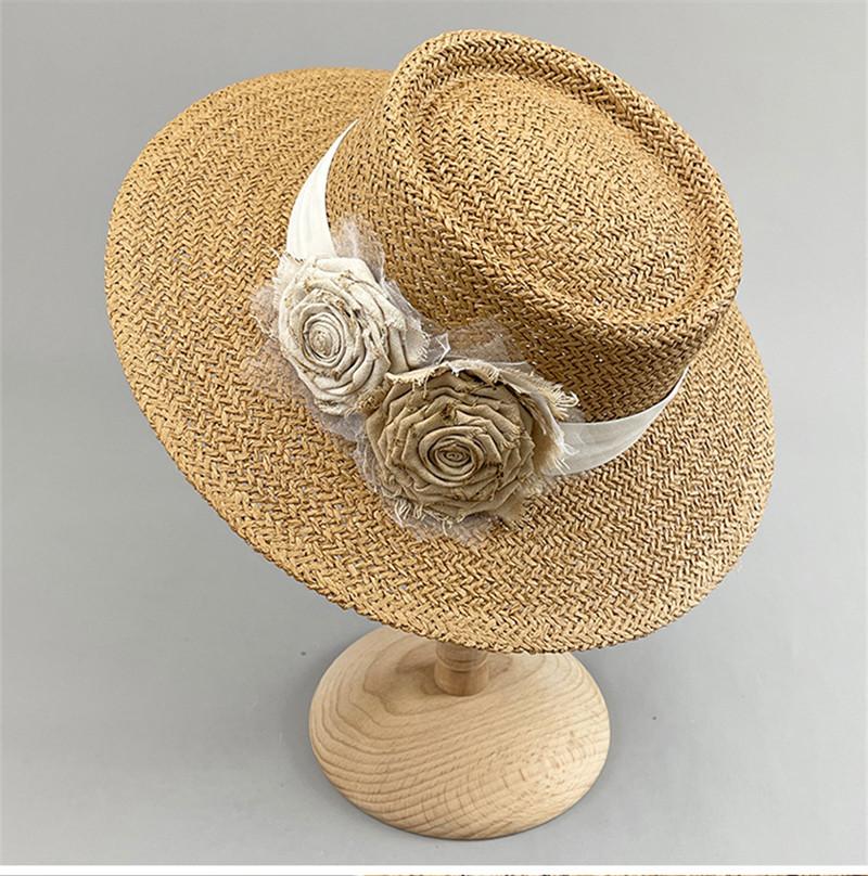 202601-shi ins chic summer Burnt handmade roses designer style paper grass lady fedoras cap women leisure panama jazz hats