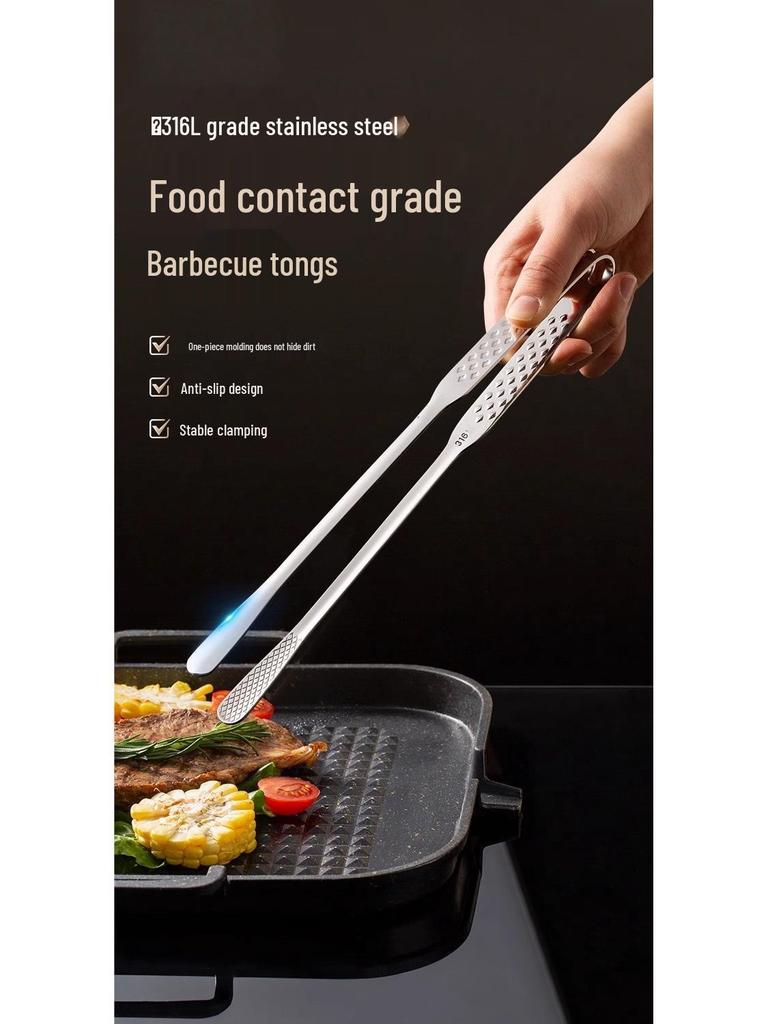 Heavy-Duty 316 Stainless Steel BBQ Grill Tongs - Korean Style