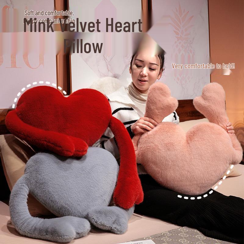 Valentine's Heart-Shaped Velvet Throw Pillow Backrest - Cozy Gift for Girls