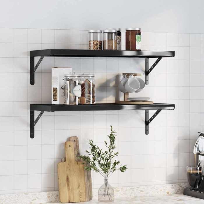 VidaXL Wall Shelves 2 Pcs 75x30x3 Cm Black Stainless Steel, Floating Shelf, Wall Display Shelf, Panel 30291