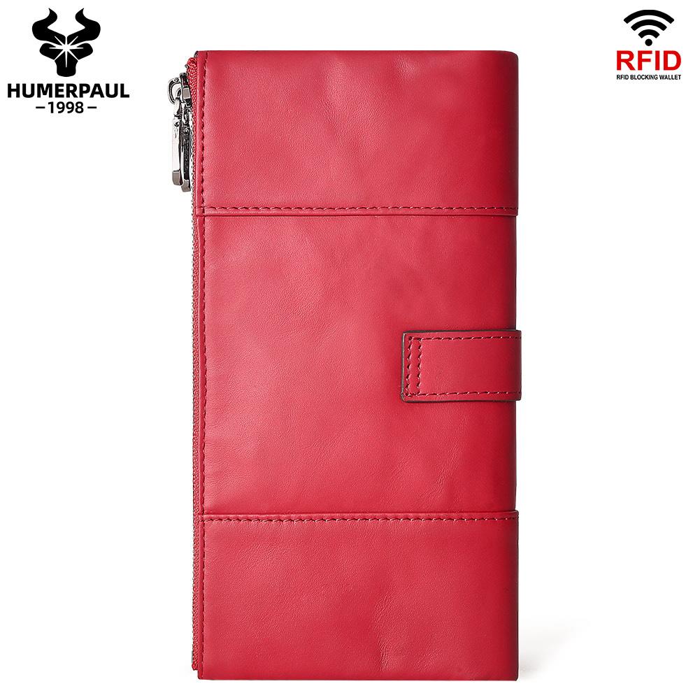 Humerpaul Women Leather Wallet Hand-held Wallet Large-capacity Multi-function First-layer Cowhide Wallet Folding Coin Purse