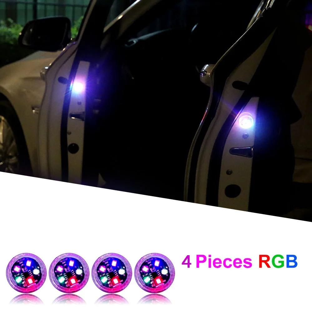 1-4pcs Universal LED Car Opening Door Safety Anti-collision Lights Magnetic Sensor Strobe Flashing Alarm Lights Parking Lamp Neon Lights 4