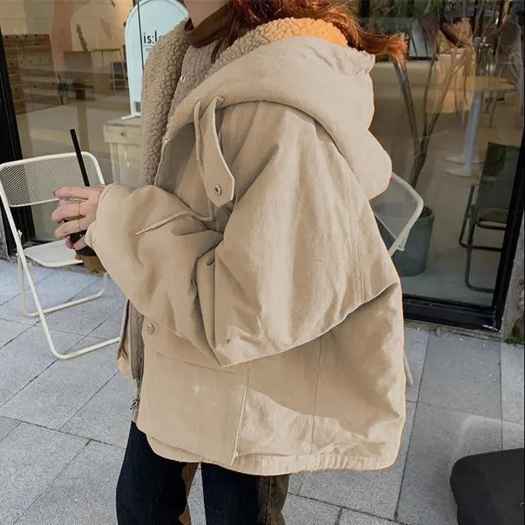 Women Oversized Parkas Hooded Thick Coat Ladies Soft Jacket Double Sided Outerwear Autumn Winter Warm Long Sleeve