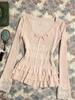 Guangzhou Ribbed Cashmere Lace Trim Long-Sleeve Top