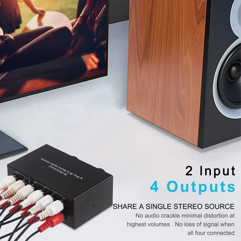 Xsdjasd Obousměrný 4cestný stereo audio přepínač L/R zvukového kanálu, 2 vstupy 4 výstupy