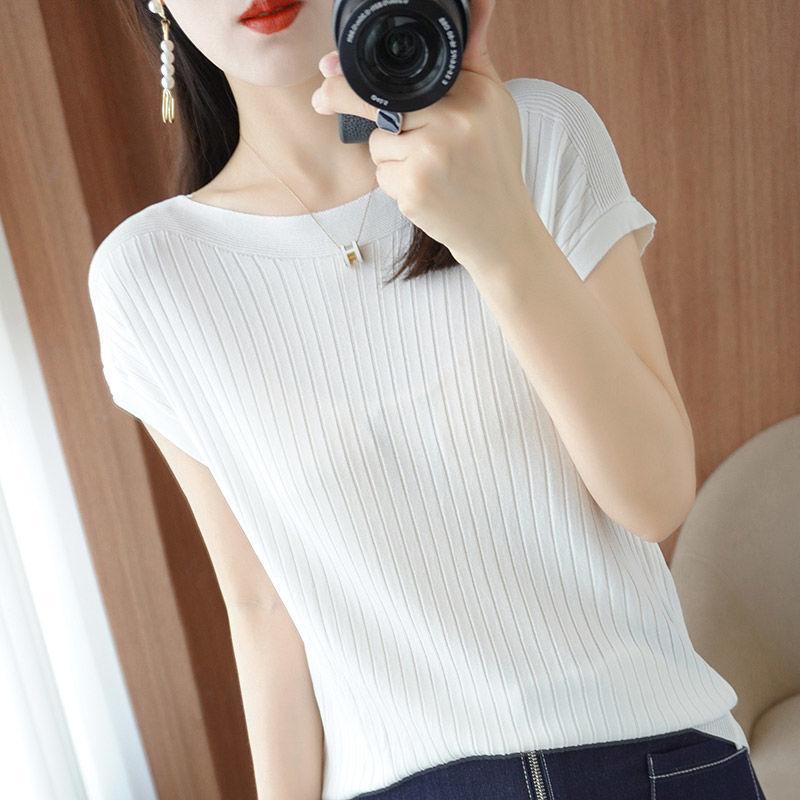 Women's Clothing Elegant All-match Solid Color Ice Silk T-shirt Summer Female Korean Simplicity Loose Short Sleeve Tops