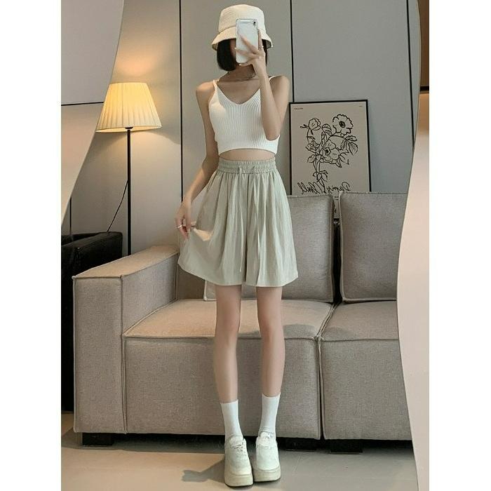 Ice Silk Shorts Girls Summer Thin Section Loose Drape Large Size Straight Cool Straight Simple Wide-leg Five-point Pants