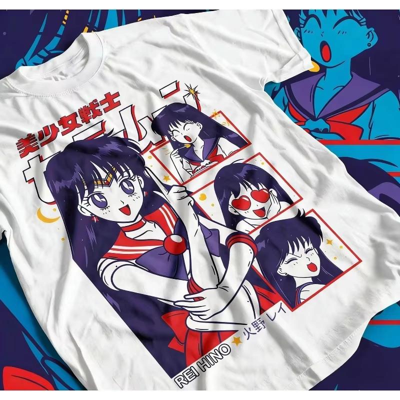 Sailor Moon Rei Hino Multi Expression Anime Print Casual Cotton Women And Men Comfortable T-shirt 4XL