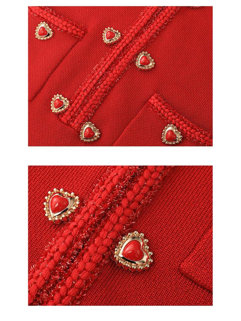 Elegant French High-End Mid-Length Knitted Dress with Heart Buckle for Early Spring