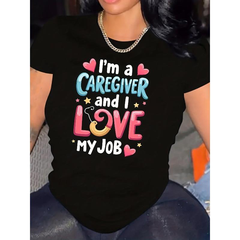 

European sizes T-Shirt for Women - Featuring a Cute Caring Mood Print Design, Easy to Match, Comfortable Round Neck, Suitable for All Seasons 4XL
