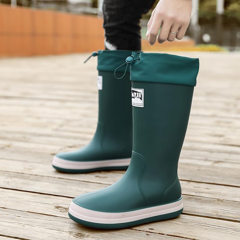 Herrhöga regnstövlar höst och vinter nya vattentäta halkfria regnskor utomhus trädgårdsarbete mode avslappnade vattenskor