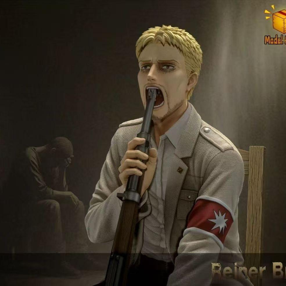 Attack on Titan: Shingeki no Kyojin Reiner Braun Chair Scene Figure Gun in Mouth Pose Anime Collectible Statue Toys Gifts