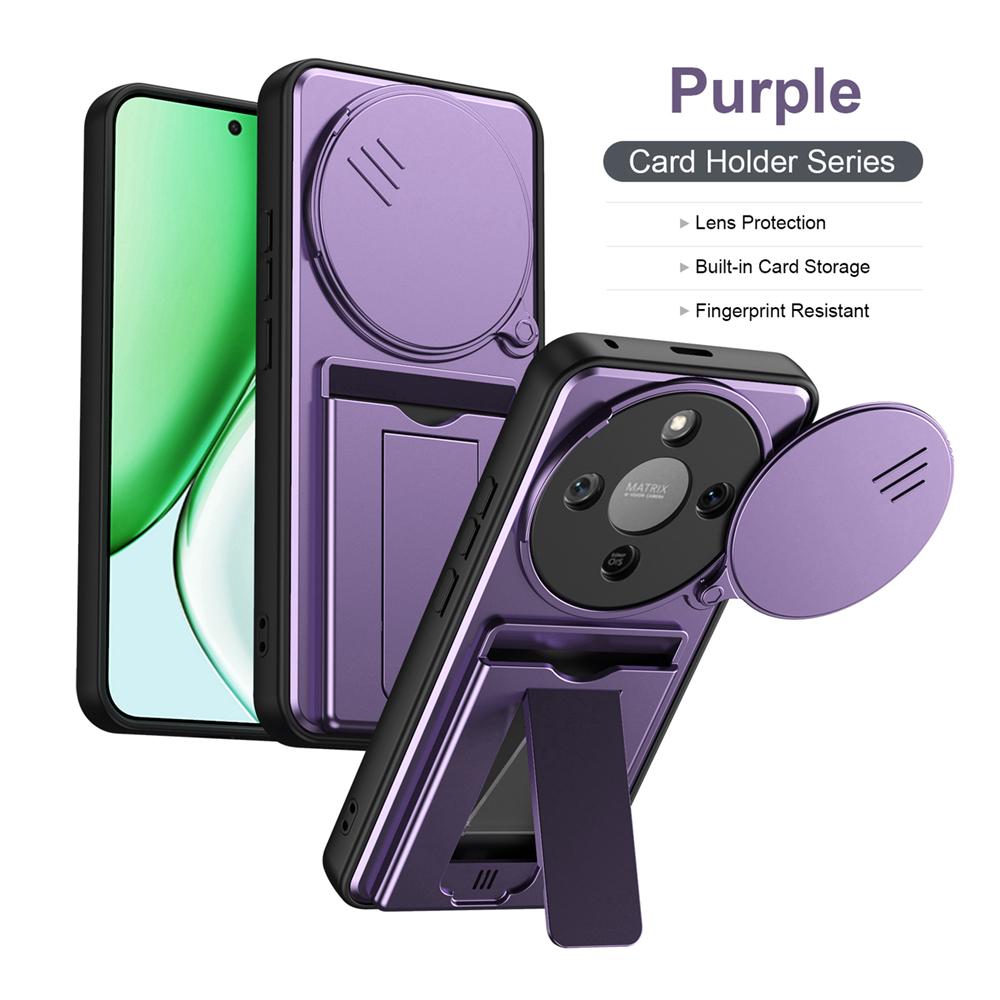 KEYSION Card Slot Holder Bag Phone Case for HONOR X9d 5G Slide Camera Protection Kickstand Shockproof Cover for Magic 8 Lite 5G