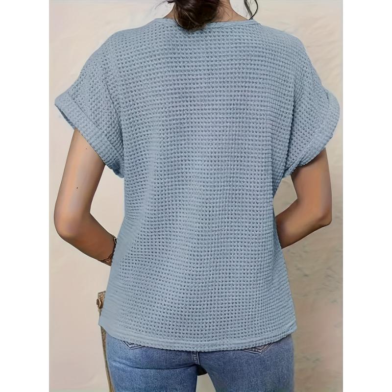 Lace Splicing Crew Neck T-shirt, Casual Short Sleeve Top For Spring & Summer, Women's Clothing