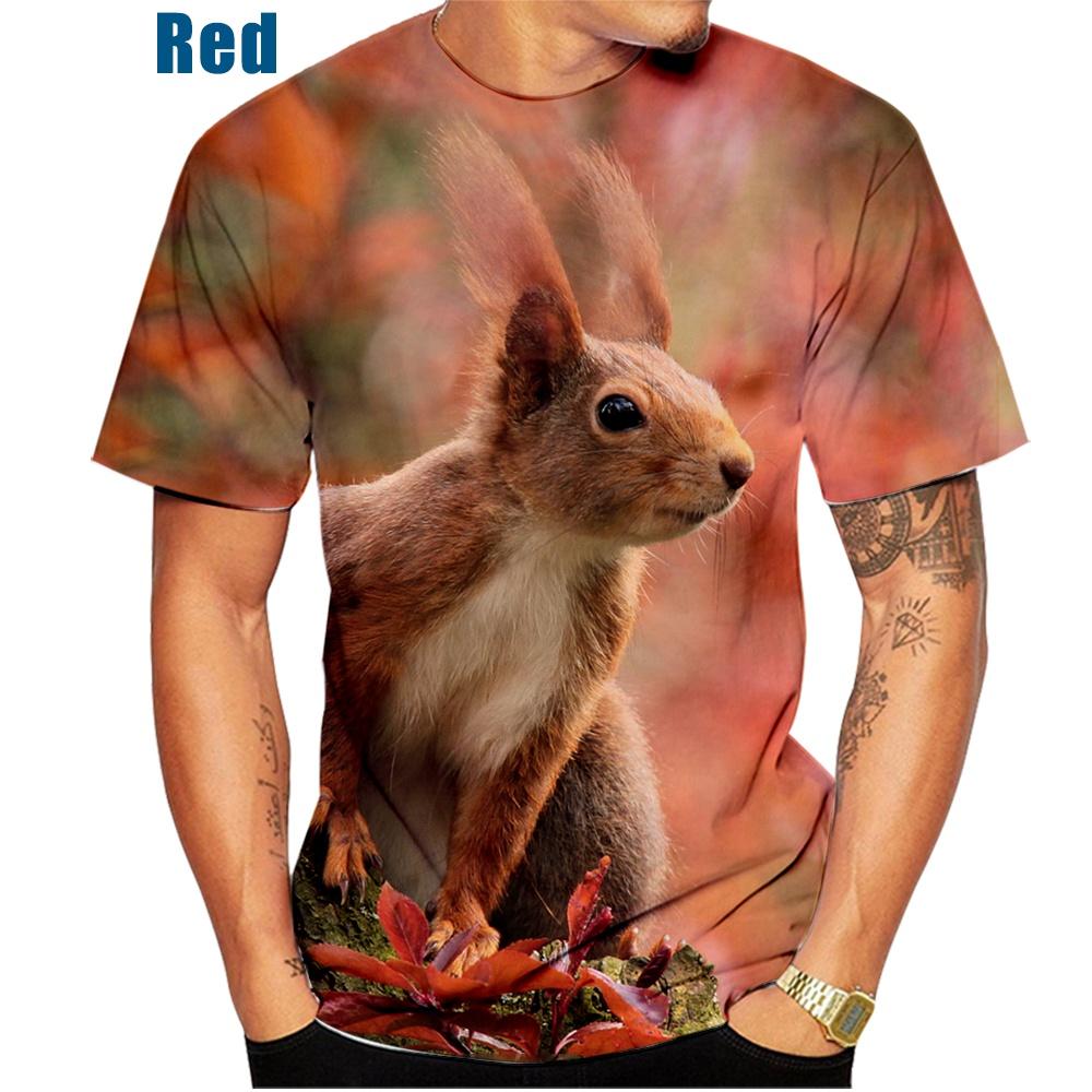 New Men Squirrel Printed T-Shirt Casual Round Neck Short Sleeved Fashionable Summer Men's Breathable T-shirt