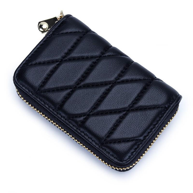 High-end Exquisite Sheepskin Small Card Bag Women's Fashionable Embroidered Zipper Organ ID Multi-card Change Purse