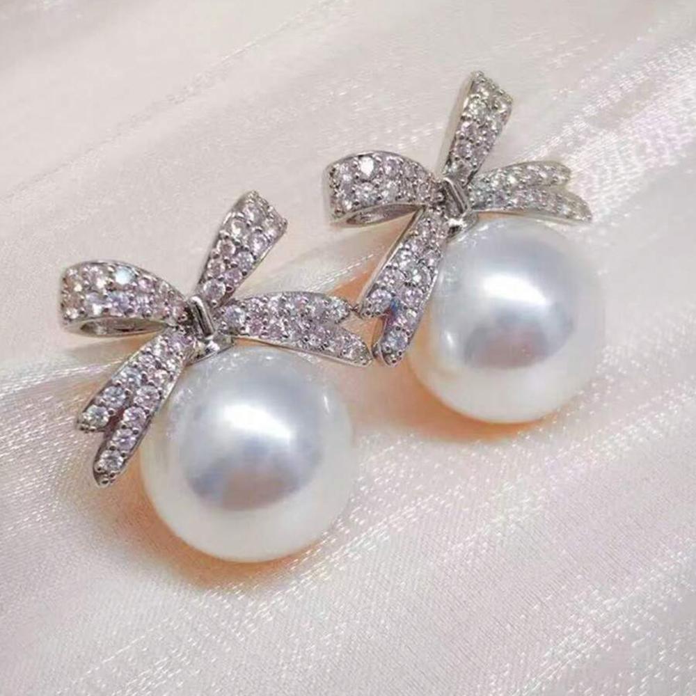 1 Pair Women's Silver Needle Earrings with Diamond Imitation Pearl Inlay Fashionable Niche Design Elegant Jewelry Earrings