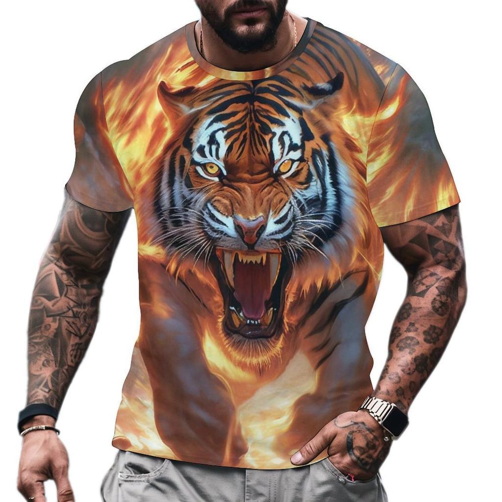 Summer 2025 3d Tiger Print T-shirts For Men Short Sleeve Tees Summer Quick Dry Pullover Top Loose Oversized Man Fashion Men Tees