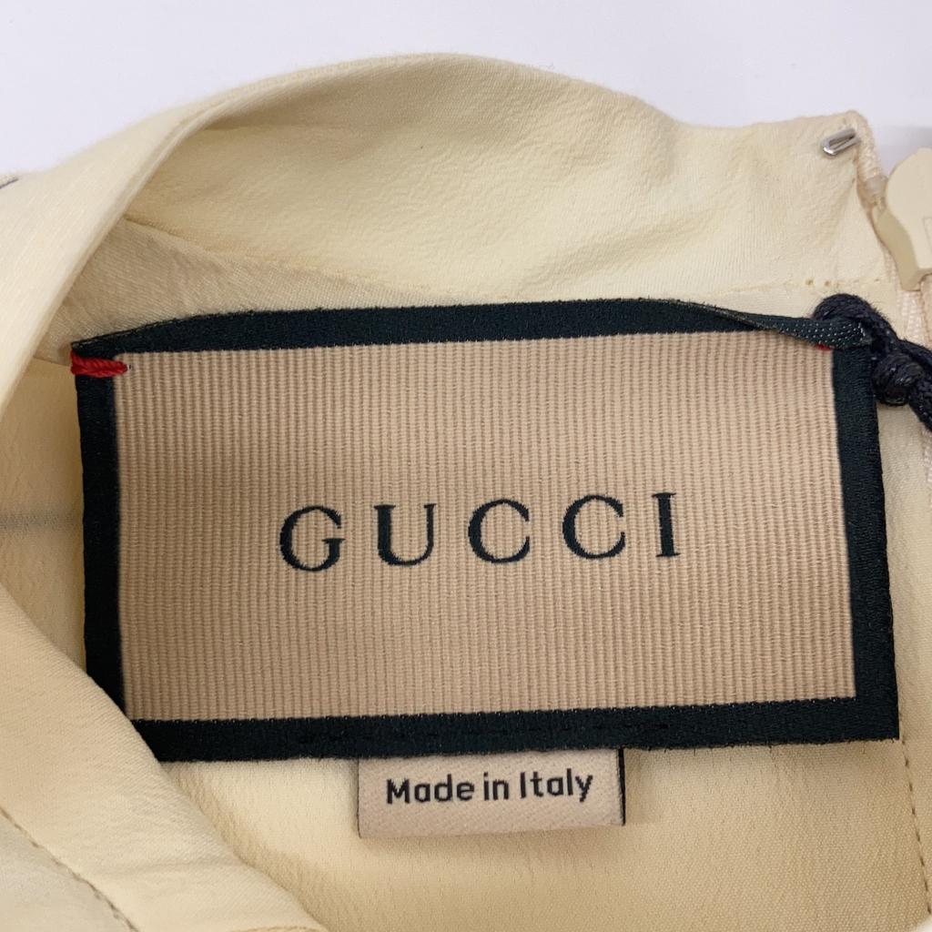 GUCCI 654450 21Stainless Steel Beige Cotton Linen Yacht Print Bow Tie Pleated Dress dress 38 beigeUsed