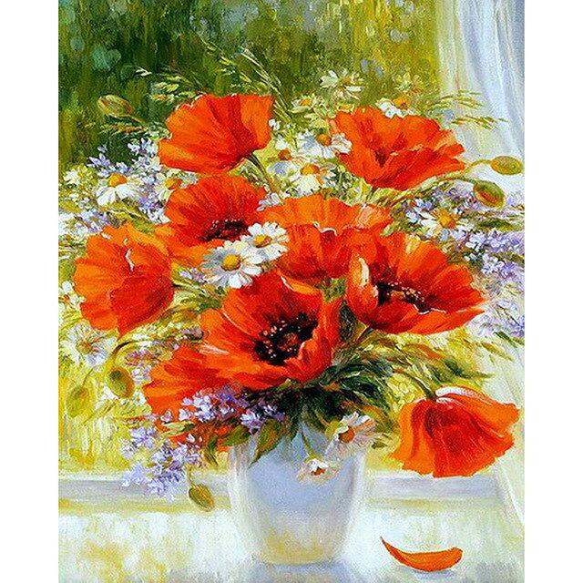 DIY 5D diamantmaleri Blomster Diamantbroderi Helrunde Rhinestones Korssting