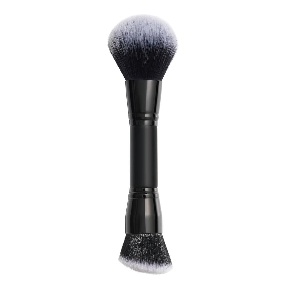 HMU Custom Logo Black 5PCS Synthetic Hair Wooden Handle Double Ended Eyeshadow Blending Eyebrow Powder Foundation Makeup Brush