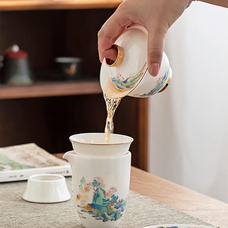 Gold-Inlaid Jade & Ceramic Kung Fu Tea Set