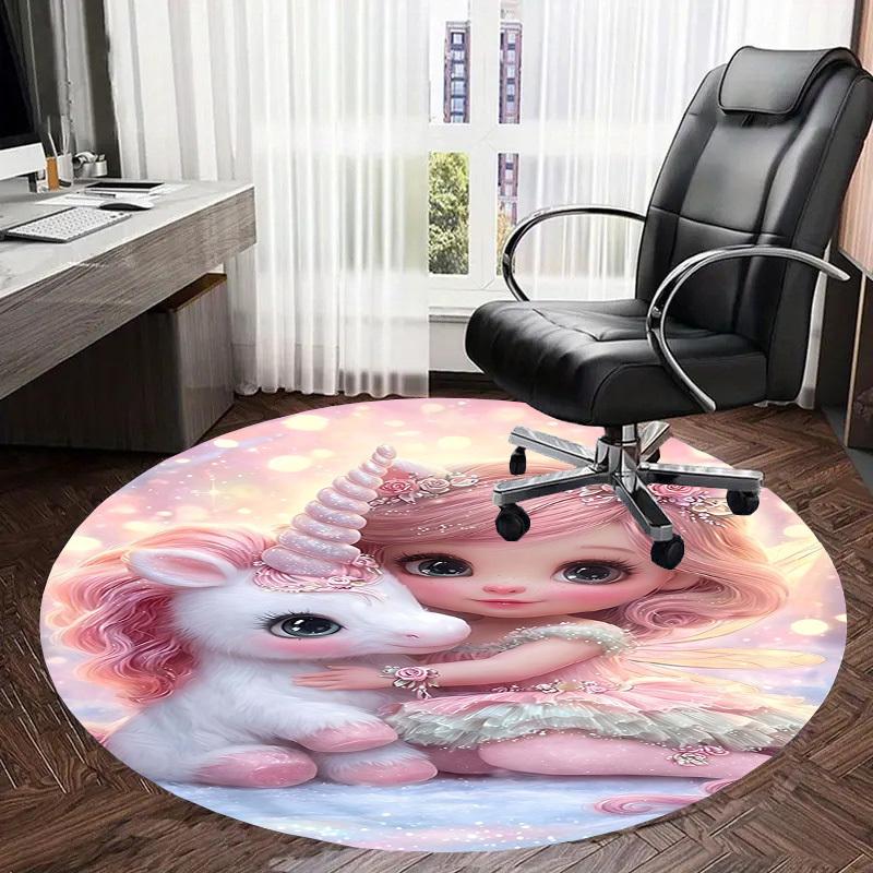1PC Unicorn Fairy Non-Slip Floor Round Carpet, Office, Family, Bedroom, Large Area Rug Indoor Rugs,  Durable PolyesterH0391