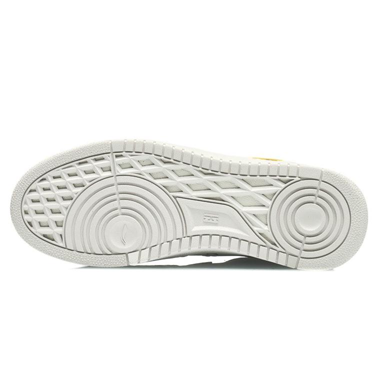 Li Ning Synthetic Leather Slip Resistant Abrasion Resistant Low Top Skateboard Shoes Men's White Yellow AGCR317-4