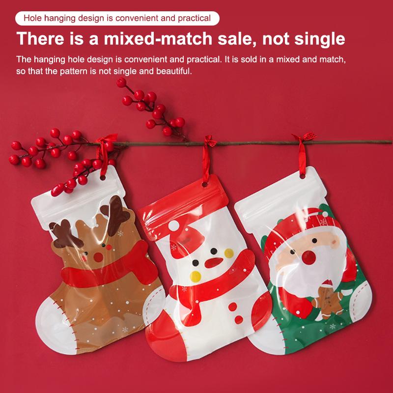 10Pcs Year Plastic Flower Zipper Packaging Bag Diy Christmas Elk Kids Toys Sugar Socks Candy Snack Gift Storage Pouches