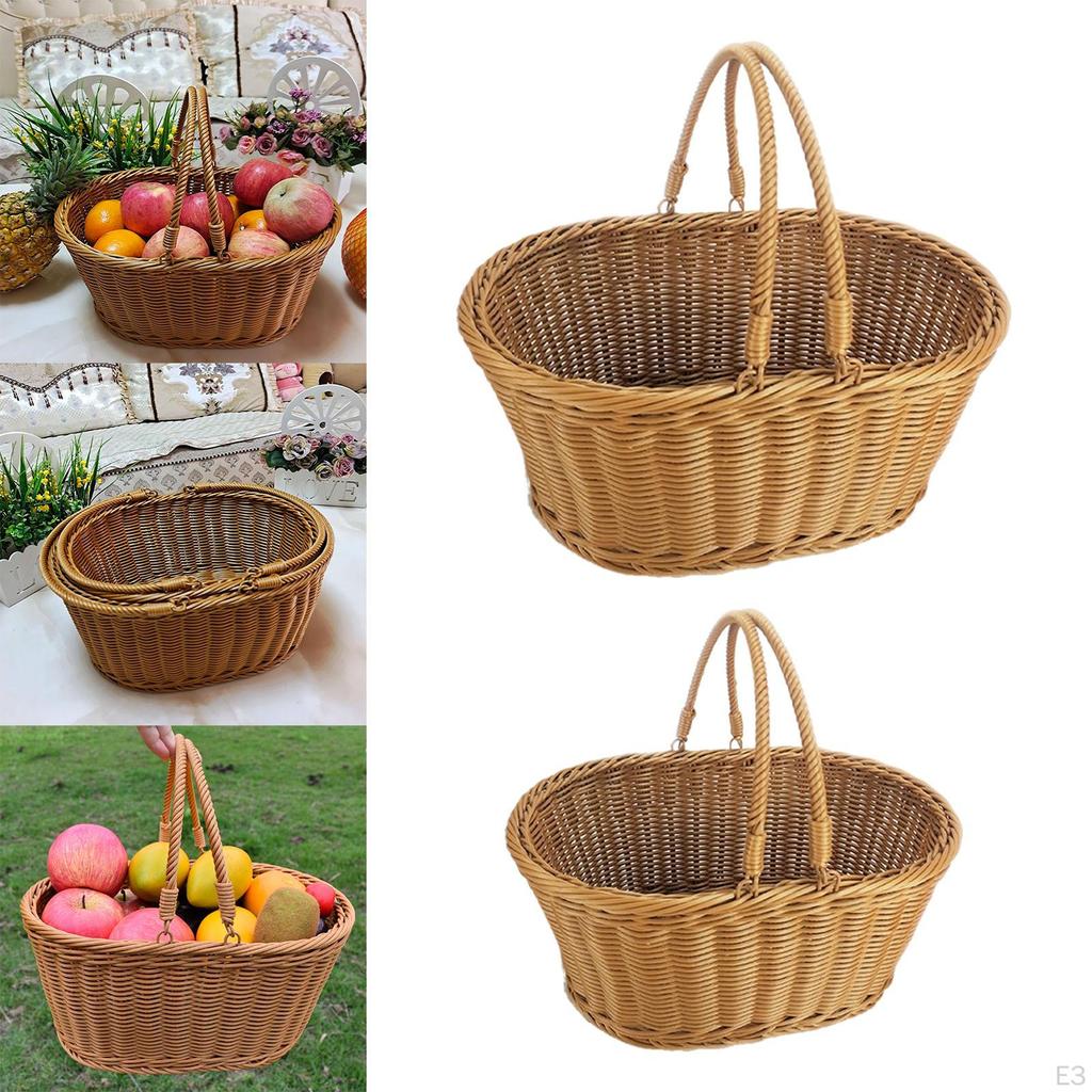 Woven Picnic Vegetables Fruit with for Dining Room Park Hiking