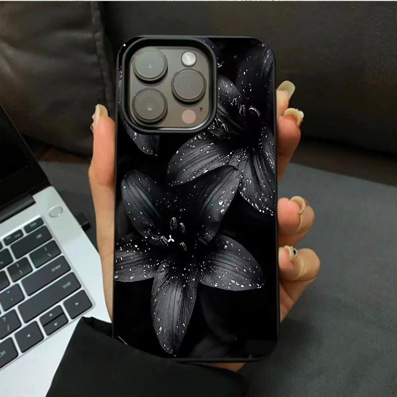 Dunkelblumenmuster Handyhülle Für IPhone 11 13 15 Pro 14 16 Plus 12 Pro Max 17Air Hülle Silikon Weiche Klare Abdeckung Schale