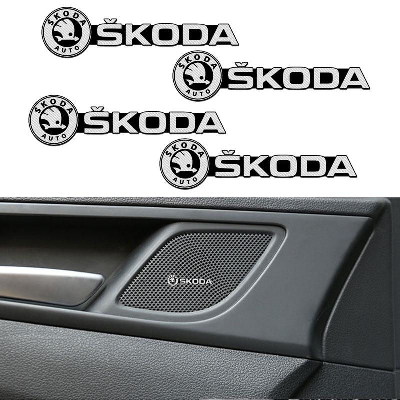 2/4Pcs 3D Aluminum Car Audio Speaker Decorate Badge Sticker For Skoda Octavia Fabia A7 Kamiq Kapoq Kodiaq Rapid SCALA Superb Yeti Derivati