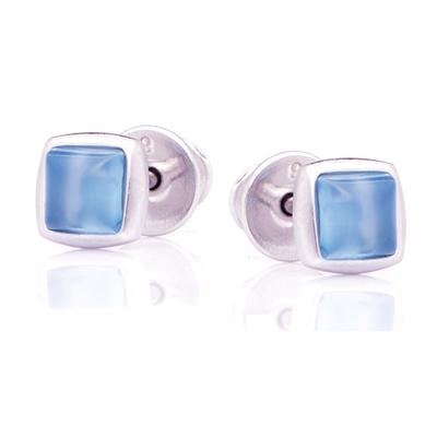 [Q7965] - Ohrringe Silber 'Meghan' blaue Achate versilbert (rhodiniert) - 5x5 mm