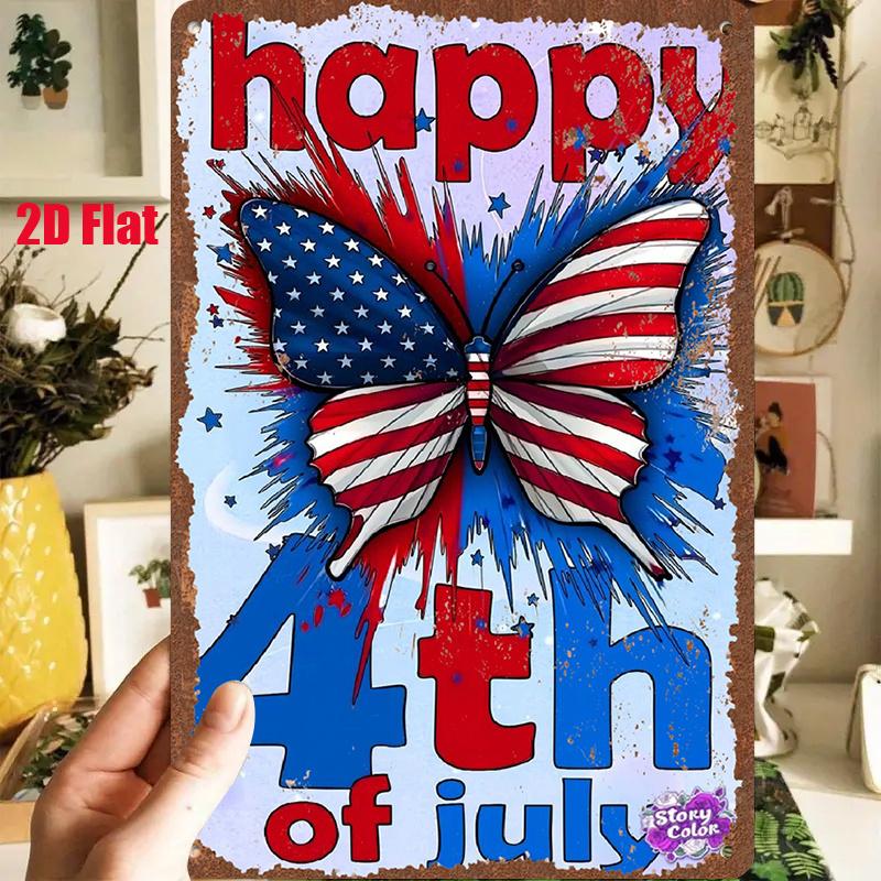 D Flat pc DFlat Metal Sign Retro Tin Painting X InchesX Cm American Flag Pattern Butterfly Design Celebrate Ju