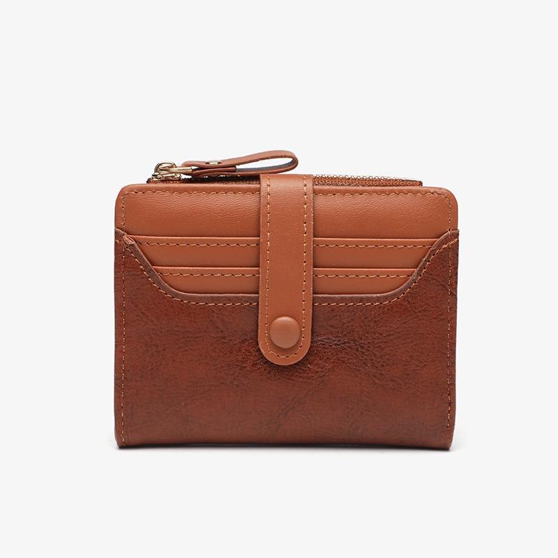 

Fashion Simple Maca Short Exquisite Card Slot Daily Versatile Fresh Small Wallet Zipper Buckle Leather Coin Purse світло-коричневого кольору