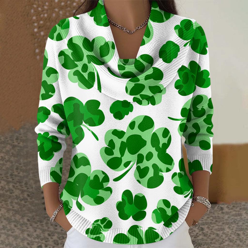 Women's Casual And Fashionable Round Neck Long Sleeved Printed Top Sweater