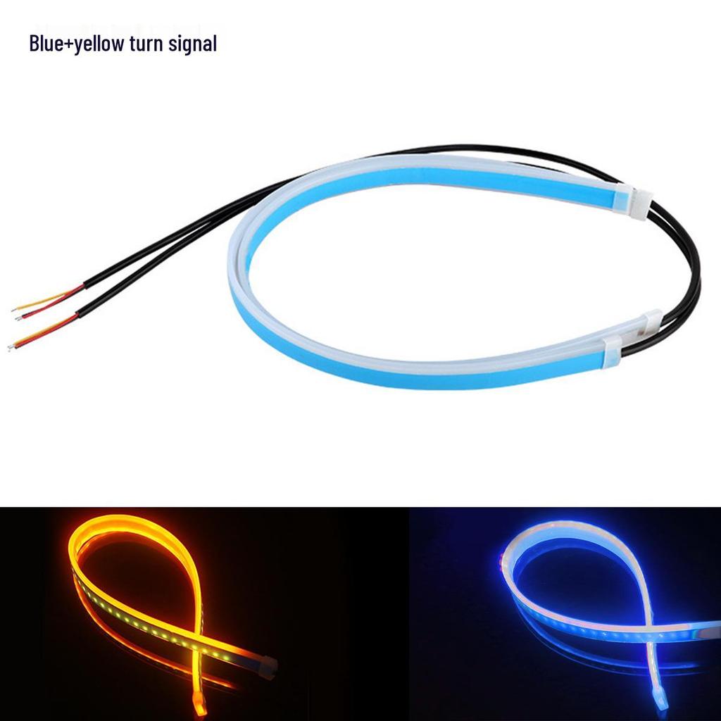 Ultra-Thin Daytime Running Light & Flowing Turn Signal Strip - Soft Silicone, White & Yellow Light with Scanning Start Style