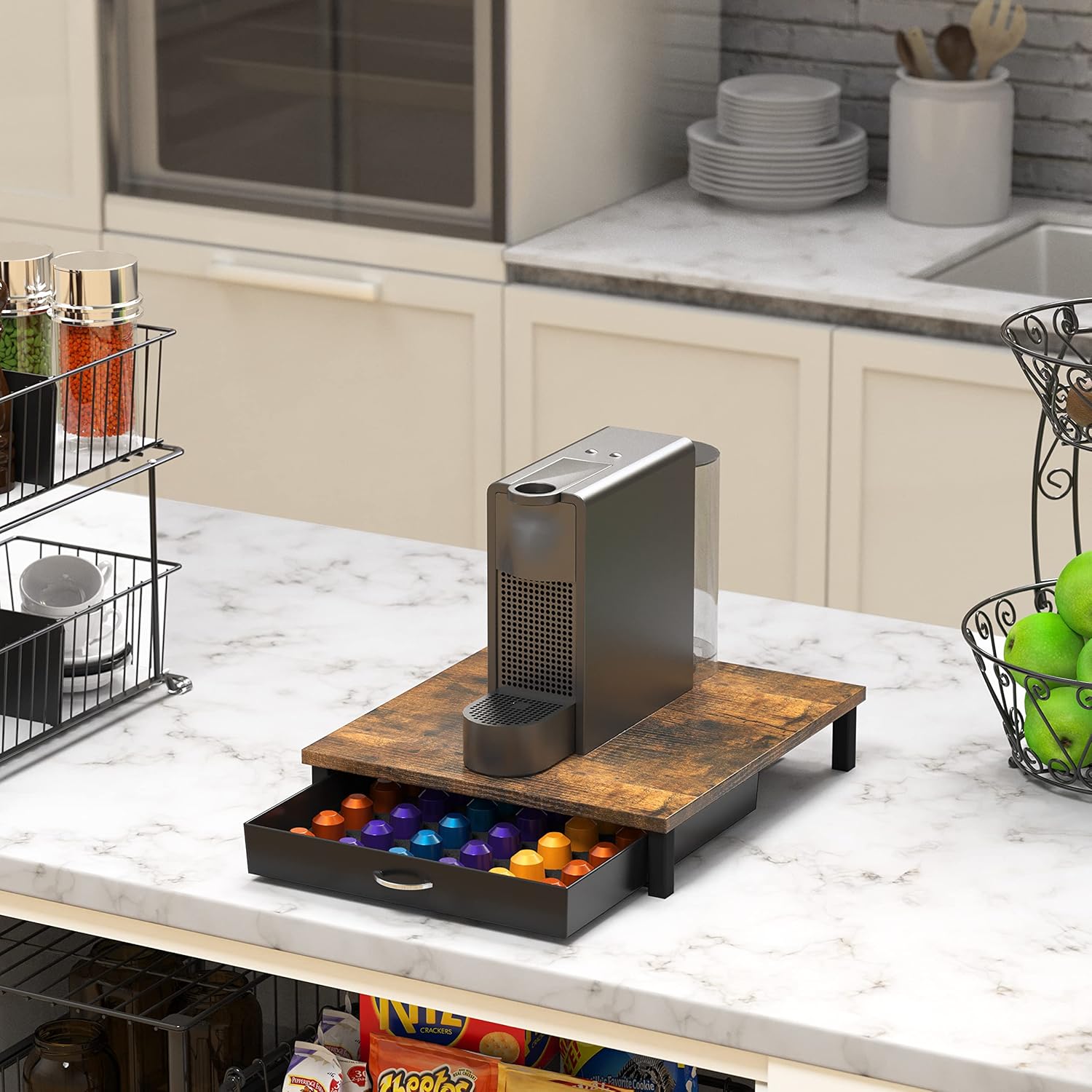 

Деревянный ящик для кофейных капсул, совместимый с 42 капсулами Nespresso Original Line, деревенский коричневый United States
