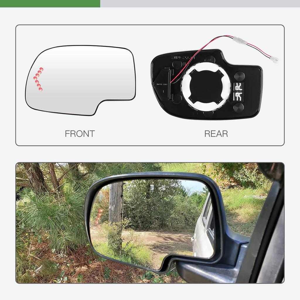 SCITOO Driver Side Mirror Glass For 2003-2007 For Cadillac Escalade, For Chevy Avalanche, Silverado Suburban Tahoe, For GMC Sierra Yukon Left Heat