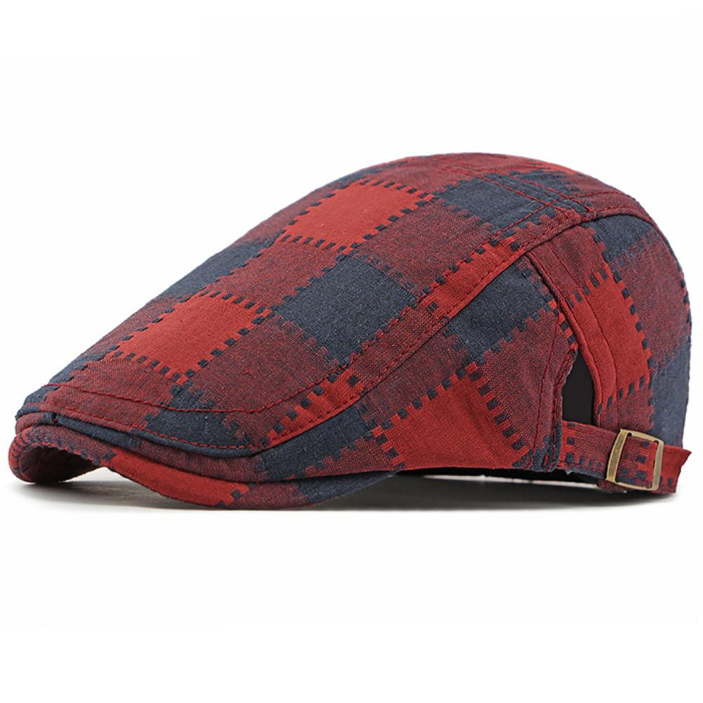 

HT4395 Mens Berets Women Retro Artist Painter Plaid Beret Hat Spring Summer Autumn Ivy Flat Cap Male Female Adjustable Beret Cap 55-60cm Adjustable бордовий