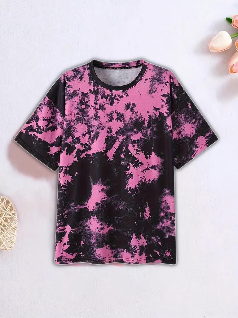 Roupas infantis Menina Camiseta Manga curta 3D Tie-Dye Print Crianças Roupas de verão Casual Desenho animado Gola redonda Roupas infantis Tops