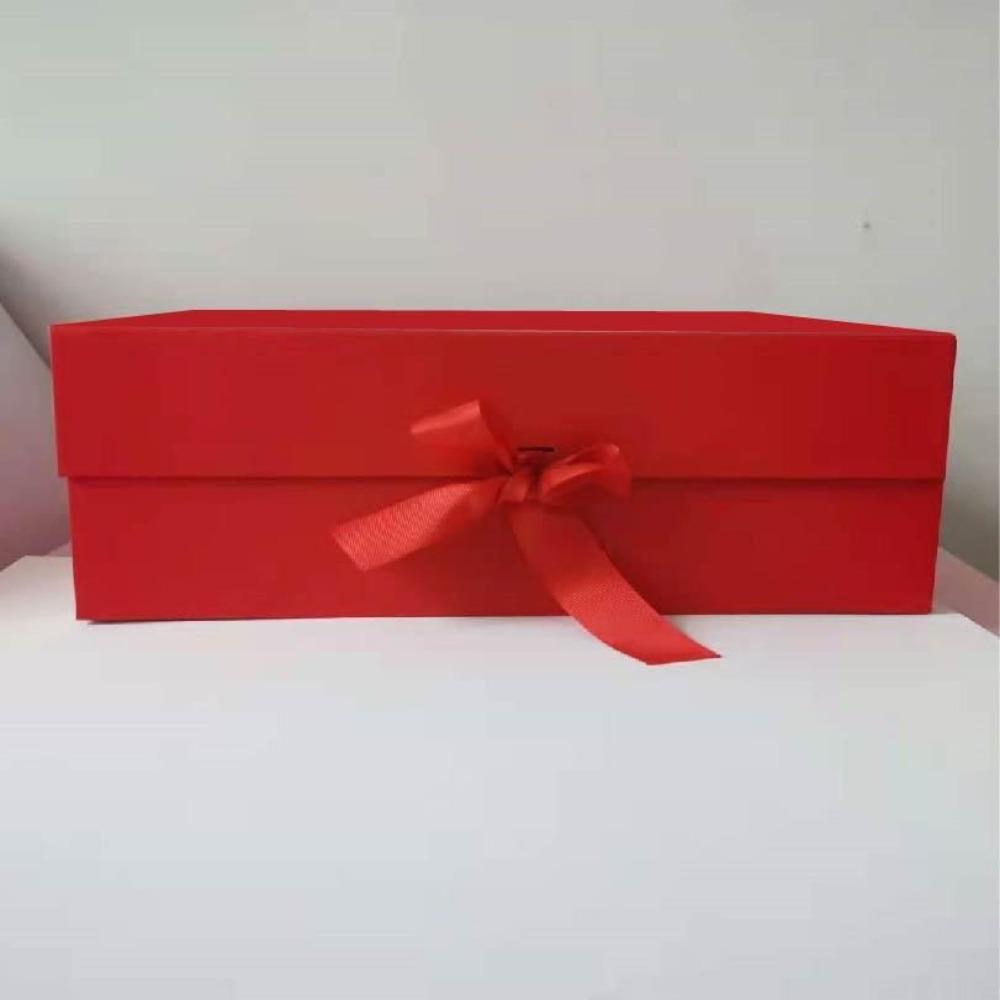 Pure Color Gift Box One-Piece Design Flip Cover Cardboard Folding Box Ribbon Decoration Foldable Gift Packaging Birthday