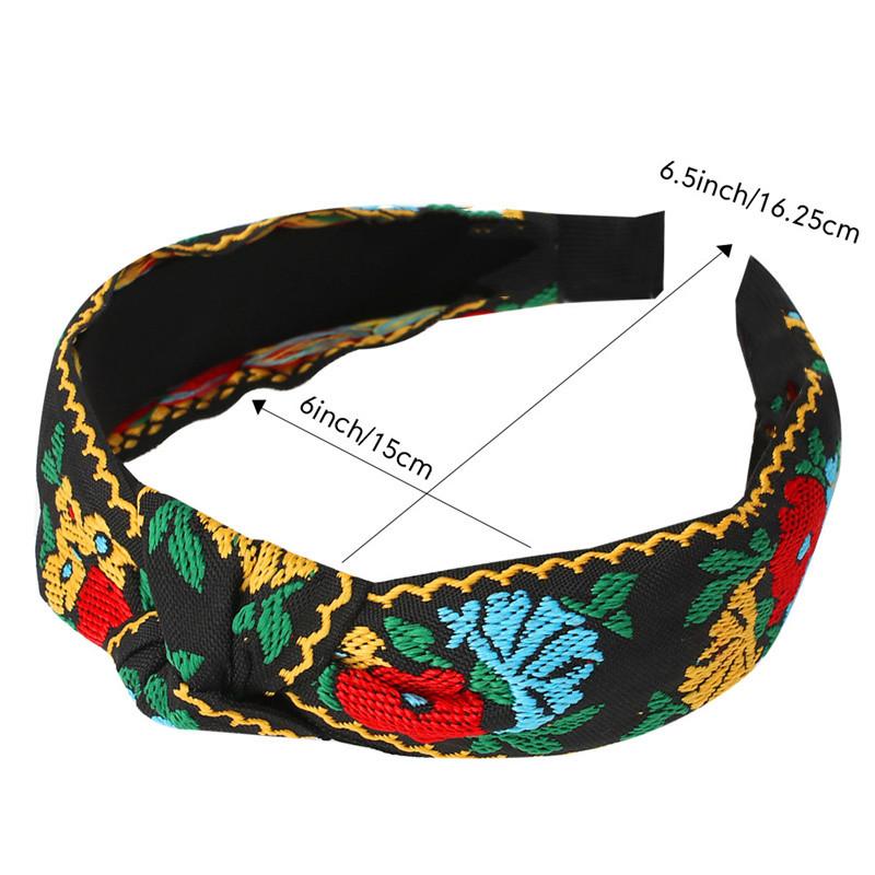 Pretty Boho Floral Embroidery Tape Headband for Lady Girls Shopping Party Headpiece Top Bow Knot Hairband for Women Head Wears