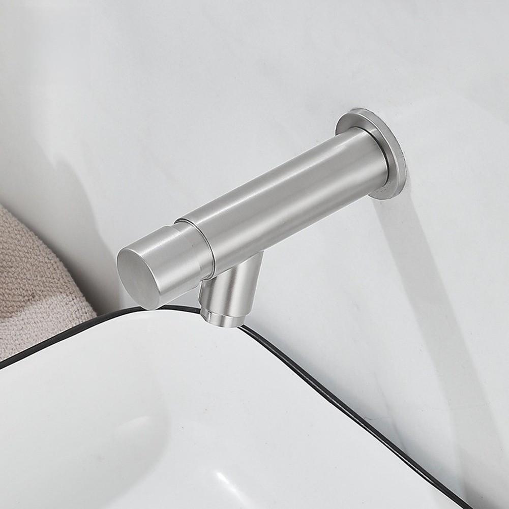 Stainless Steel Hand Press Basin Faucet Wall Mounted Delay Valve Sink Tap For Home Bathroom Hotel Public Restroom Silver
