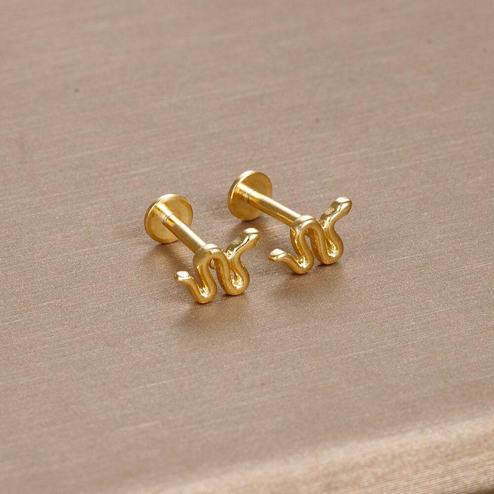 

Классические серьги-гвоздики из нержавеющей стали золотого цвета для женщин, маленькие серьги-гвоздики со змеей в стиле панк, ювелирные изделия для пирсинга хряща, новинка