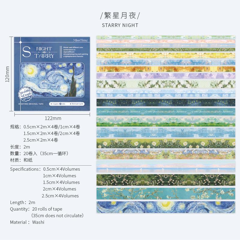 20Rolls/Set Washi Tapes The Night Masking Tape Washi Stickers Scrapbooking Adhesive DIY Decorative Stationery School Supplies